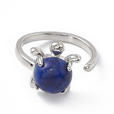 Natural Dyed Lapis Lazuli Turtle Open Cuff Ring RJEW-P082-01P-06-1