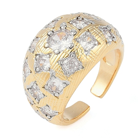 Flower Brass Micro Pave Clear Cubic Zirconia Open Cuff Ring for Women RJEW-Q819-23G-1