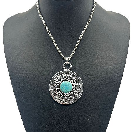 Fashionable Alloy Synthetic Turquoise Pendant Necklaces HB2403-2-1