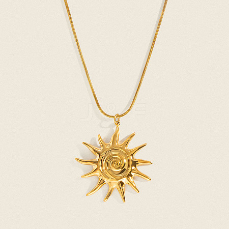 304 Stainless Steel Vintage Sun Spiral Pendant Necklaces for Women WV2737-1
