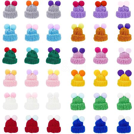  72Pcs 12 Colors Woolen Crochet Mini Hat with Double Pom Pom Ball DIY-NB0008-90-1