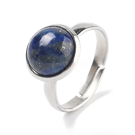 Half Round Natural Lapis Lazuli Finger Rings RJEW-M062-01P-28-1