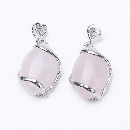 Natural Rose Quartz Pendants G-E423-03P-1