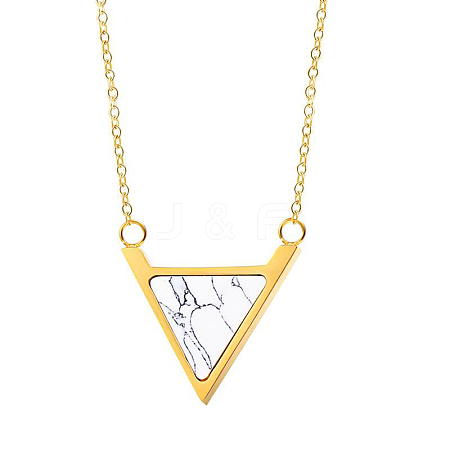 Stainless Steel Pave Synthetic Howlite Inverted Triangle Pendant Necklaces for Women FS-WG0B5B2-03-1