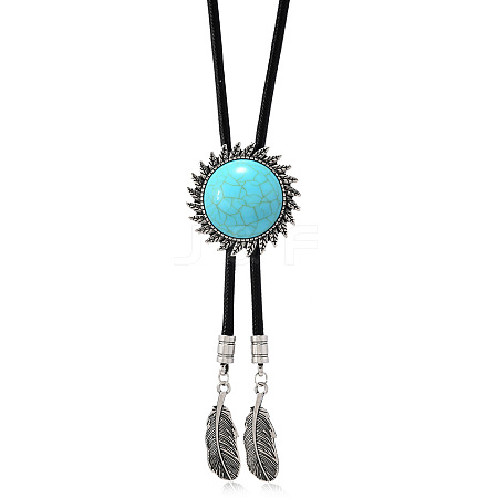 Alloy with Synthetic Turquoise Pendant Waxed Cord Bolo Tie Lariat Necklaces FS-WGCCEF8-05-1