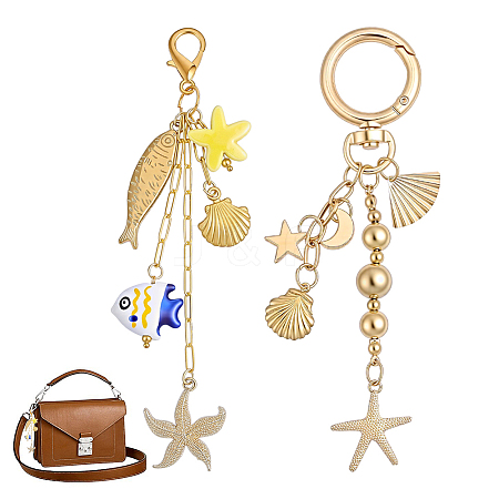 2Pcs Handmade Porcelain & Alloy Pendant Decorations HJEW-GA00084-1