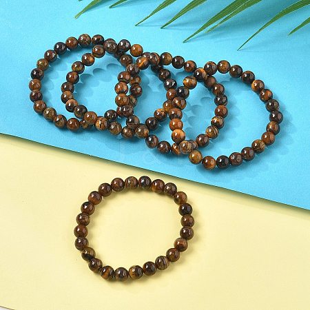 Natural Tiger Eye Bead Stretch Bracelets X-BJEW-K212-B-028-1