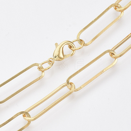 Brass Flat Oval Paperclip Chain Necklace Making MAK-S072-08A-G-1