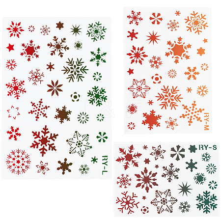 6Pcs 3 Styles Christmas Theme Plastic Hollow Out Drawing Painting Stencils Templates DIY-GF0009-92-1