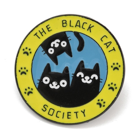 Three Black Cats Best Friends Flat Round Alloy Brooches JEWB-Z027-03-1