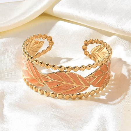 304 Stainless Steel Enamel Cuff Open Bangles for Women BJEW-F542-01G-02-1