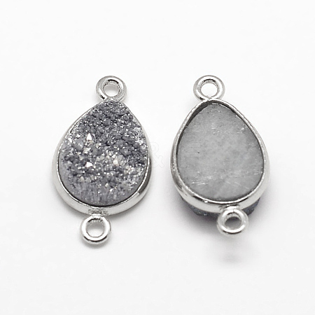 Electroplate Natural Druzy Crystal Teardrop Links connectors G-A124-02B-S-1