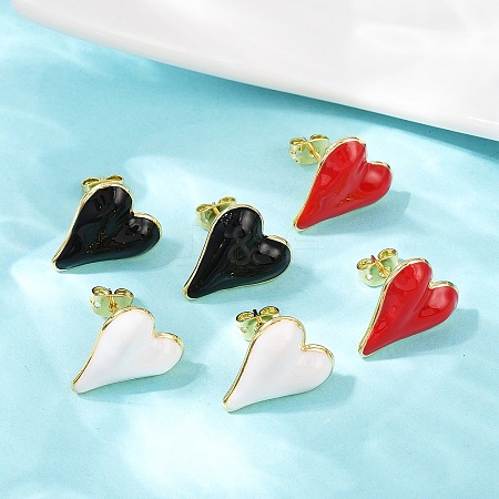 Brass Heart Stud Earrings EJEW-C152-05B-1