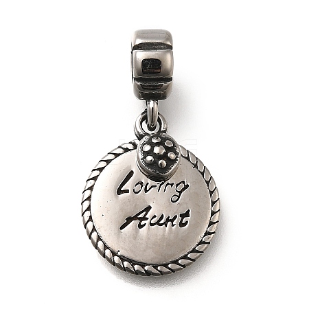 304 Stainless Steel Flat Round Loving Aunt European Dangle Charms STAS-L284-04AS-1