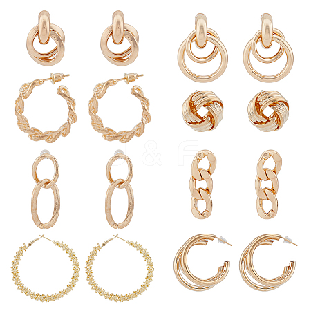 8 Pairs 8 Styles Twist Oval & Chains Shape & Round Alloy Stud Earrings EJEW-FI0001-47-1