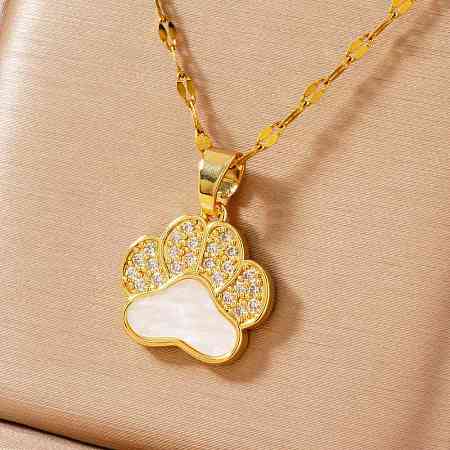 Fashionable Brass Micro Pave Clear Cubic Zirconia Bear Paw Print Pendant Necklaces for Women DN9774-2-1