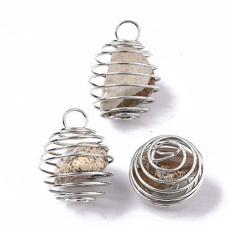 Iron Wrap-around Spiral Bead Cage Pendants IFIN-R239-07P-1