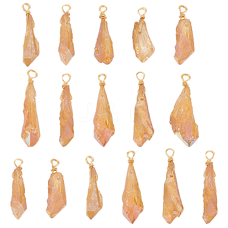 Fingerinspire 16Pcs Electroplated Raw Rough Natural Quartz Crystal Copper Wire Wrapped Pendants FIND-FG0003-30B-1