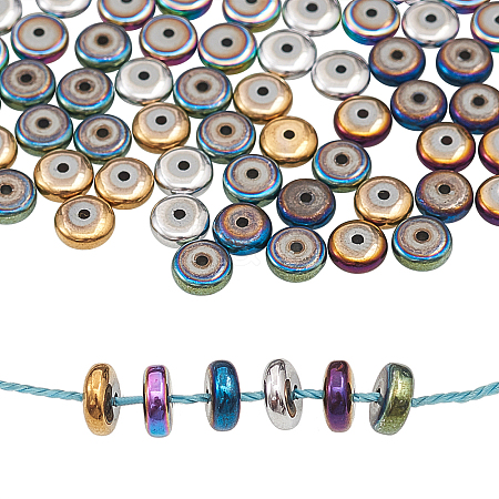 210Pcs 6 Colors PVD Vacuum Plating Non-magnetic Synthetic Hematite Beads G-CJ0001-45-1