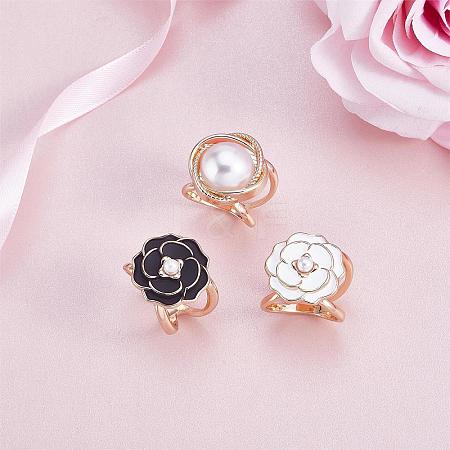 3Pcs 3 Style Natural Pearl Scarf Clip Buckles Rings JX552A-03-1