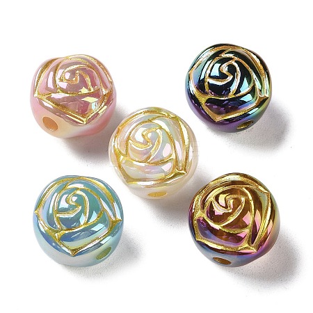 Golden Metal Enlaced Opaque Acrylic Beads OACR-H040-09-1