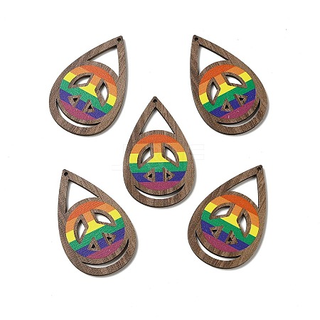 Rainbow/Pride Flag Theme Single Face Printed Aspen Wood Big Pendants WOOD-G014-02E-1