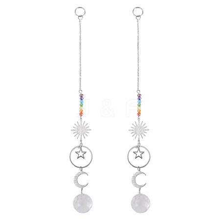 2Pcs Brass Sun Moon Star Hanging Ornaments HJEW-TA00371-1