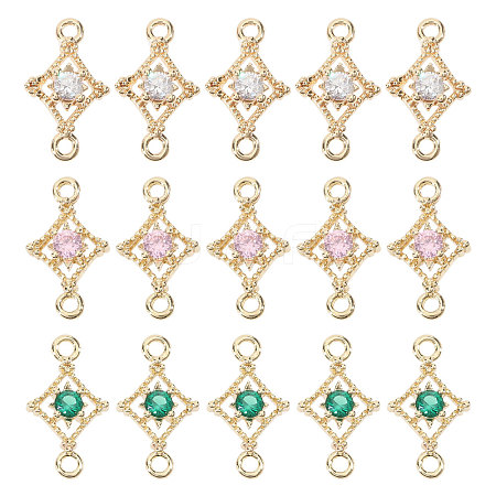 15Pcs 3 Colors Brass Pave Cubic Zirconia Connector Charms KK-CA0003-86-1