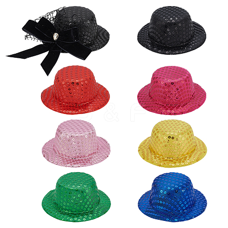 7Pcs 7 Colors Polyester Round Fascinator Hat for Dolls DIY-BC0015-81-1