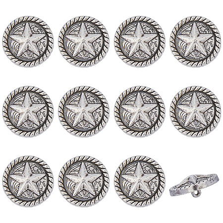 12Pcs 1-Hole Alloy Star with Flat Round Shank Buttons BUTT-GF0004-29AS-1