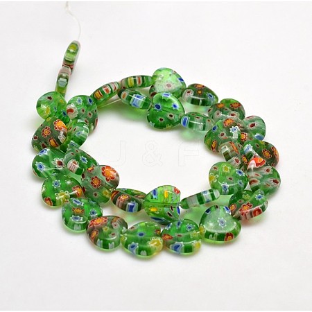 Handmade Millefiori Glass Heart Bead Strands LK-P017-10-1