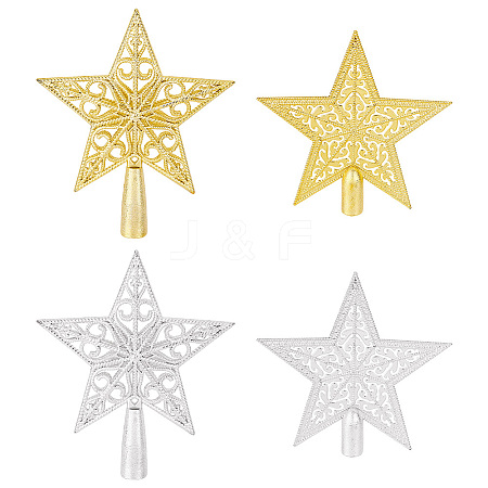 4Pcs 4 Style Plastic Christmas Treetop Star Ornament AJEW-GA0006-06-1