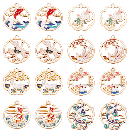 SUNNYCLUE 32Pcs 8 Style Rack Plating Alloy Enamel Pendants ENAM-SC0002-77-1