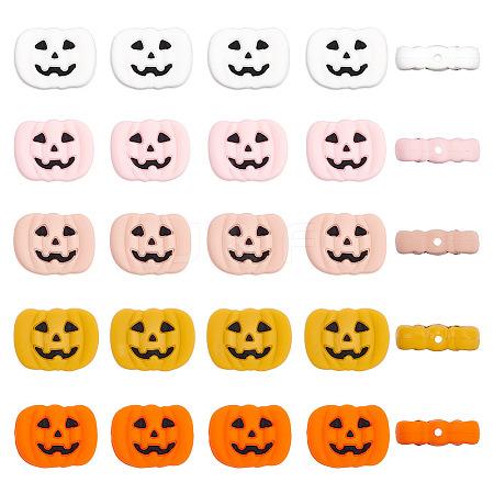 ARRICRAFT 20Pcs 5 Colors Pumpkin Jack-O'-Lantern Halloween Food Grade Eco-Friendly Silicone Beads SIL-AR0001-10-1