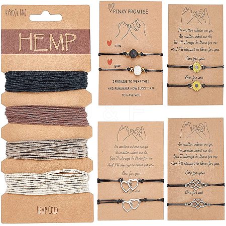 Adjustable Waxed Cord Braided Bead Bracelets Set DIY-AR0001-65-1