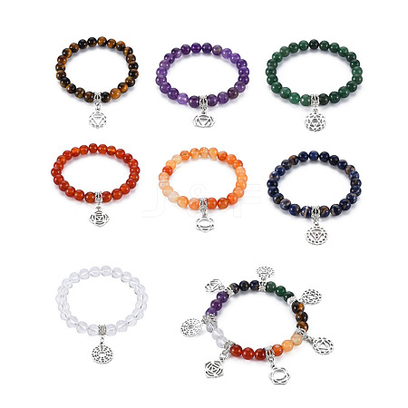 Reiki Natural Mixed Stone Stretch Bracelets for Girl Women BJEW-S145-001-1