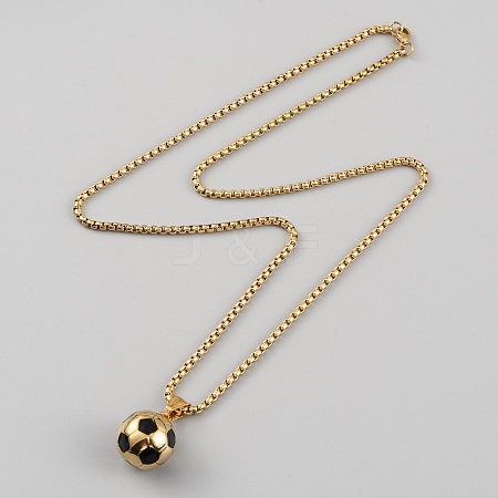 304 Stainless Steel Football Pendant Necklace with Box Chains for Women X1-NJEW-SZC0003-01G-1