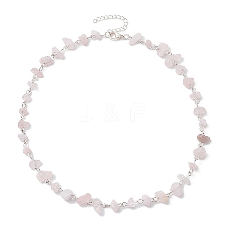 Natural Rose Quartz Chip Beaded Necklaces NJEW-JN05140-03-1