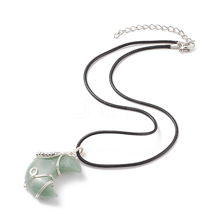 Natural Green Aventurine Crescent Moon Pendant Necklace NJEW-TA00032-02-1