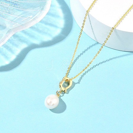 Natural Cultured Freshwater Pearl Rice Pendant Brass Cable Chain Necklaces for Women NJEW-JN06099-1