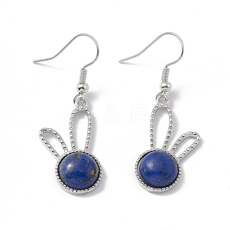 Natural Dyed Lapis Lazuli Rabbit Dangle Earrings EJEW-A092-05P-21-1