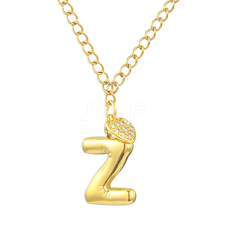 304 Stainless Steel Clear Cubic Zirconia Heart & Letter Pendant Curb Chain Necklaces for Women NJEW-FS00012-27Z-1