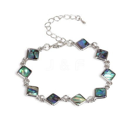 Rhombus Natural Abalone Shell/Paua Shell Link Bracelets for Women FS5984-15-1