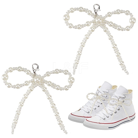 Plastic Imitation Pearl Bowknot Shoe Charms DIY-WH20002-152D-1