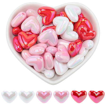 60Pcs 3 Colors Valentine's Day Themed UV Plated Plastic Beads DIY-SP0003-06-1