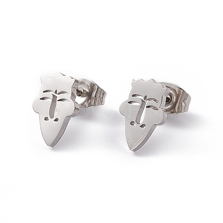 Non-Tarnish 304 Stainless Steel Tiny Hollow Out Clown Face Stud Earrings for Women STAS-A065-03P-1