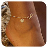 Brass Double Heart Link Flat Round Initial Charm Anklets for Women FS-WGA84B7-24-1