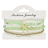 Bohemian Style Round Glass & Plastic Beads Stretch Bracelets & Starfish & Star Zinc Alloy Charm Bracelets Set for Women FS-WG8BA5D-02-1