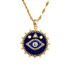 Brass Blue Enamel Evil Eye Pendant Dapped Chain Necklaces for Women Men BX0691-1-4