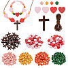 DIY Wood Round Heart Cross & Cowhide Leather Cord Necklaces Making Kits DIY-GA0007-97-1